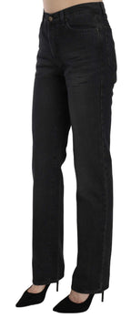 Black Washed High Waist Straight Denim Pants Jeans