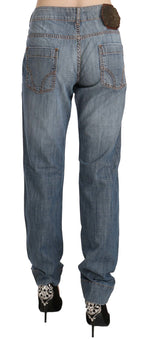 Blue Washed Cotton Low Waist Slim Fit Denim Pants