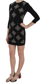 Black Crystal Stretch Mini Shift Dress