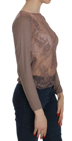 Brown Lace See Through Long Sleeve Top
