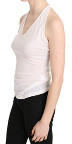 White Halter Cotton Sleeveless Casual Tank Top Blouse