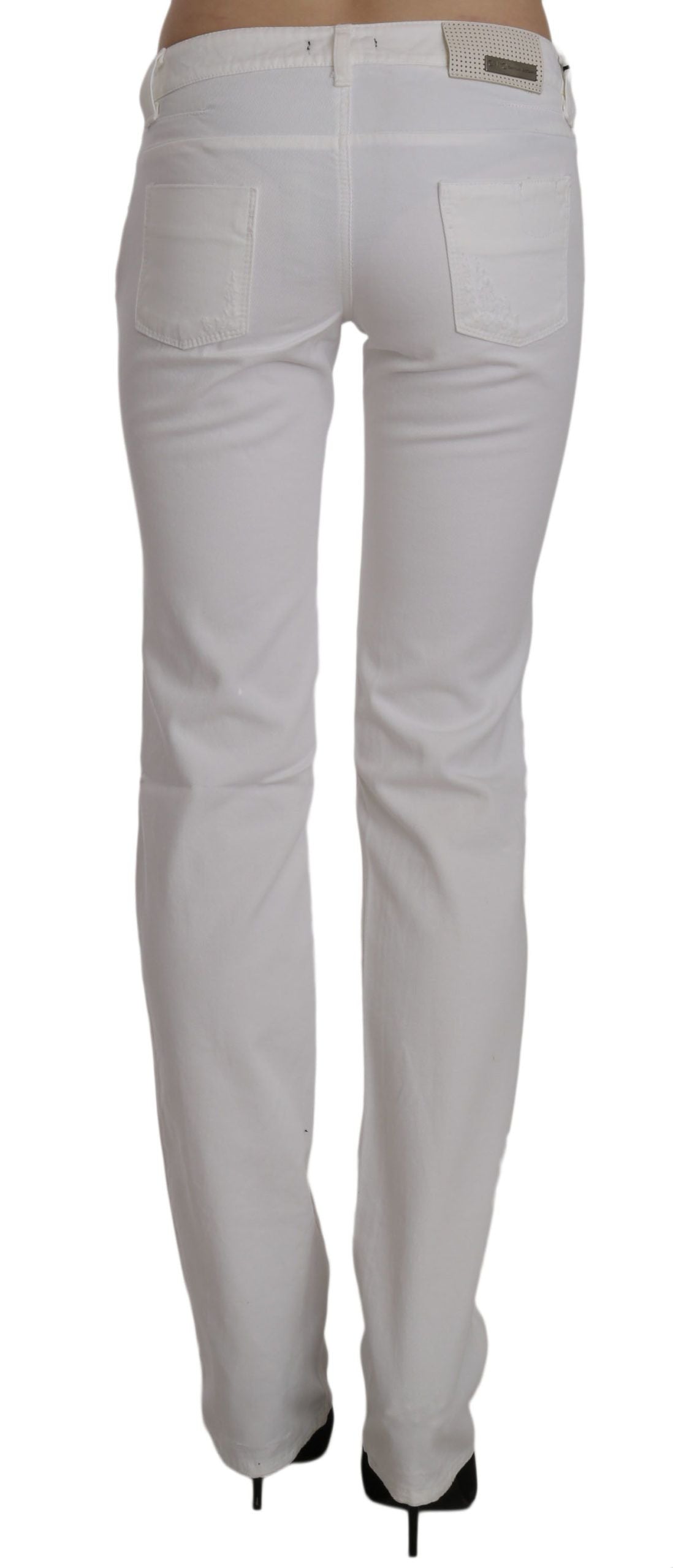 White Cotton Slim Fit Straight Jeans Pants