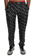 Silk Black Musical Instrument Trouser Pants