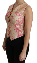 Pink Gold Brocade Waistcoat Vest Blouse Top