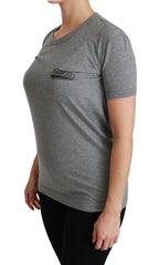 Gray Crewneck Amore Patch Cotton Top T-shirt