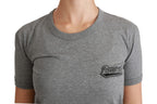 Gray Crewneck Amore Patch Cotton Top T-shirt
