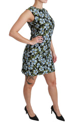 Blue Floral Brocade Gown Shift Dress