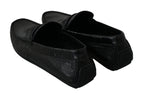 Black Lizard Leather Flat Loafers Shoes