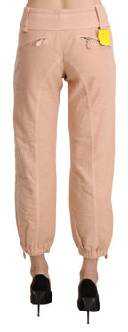Beige Mid Waist Cropped Cotton Trouser Pants