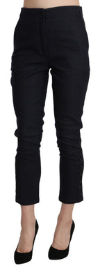 Black High Waist Capri Cropped Cotton Pants