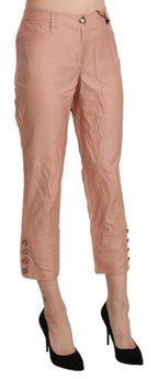 Cotton Pink High Waist Cropped Trouser Pants