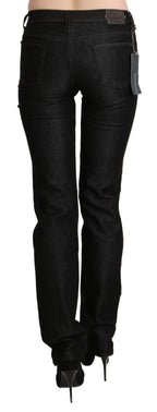 Black Mid Waist Skinny Slim Denim Trouser