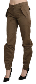 Brown Mid Waist Straight Cotton Pants