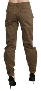 Brown Mid Waist Straight Cotton Pants