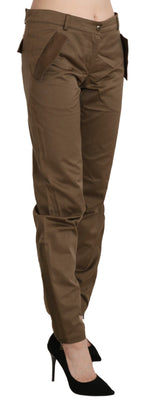 Brown Mid Waist Straight Cotton Pants