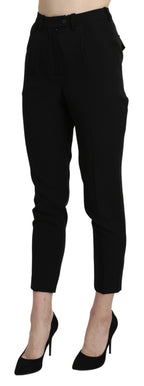 Black High Waist Skinny Cropped Dress Trouser Pant