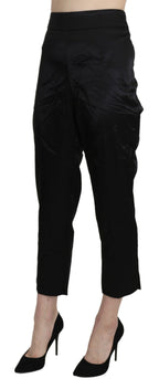 Black High Waist Straight Cropped Dress Trouser Pants