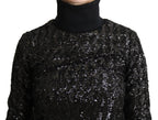 Black Sequined Knitted Turtle Neck Sweater