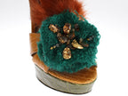 Orange Leather Crystal Platform Sandal Shoes