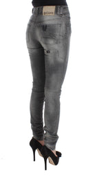 Gray Wash Cotton Blend Slim Fit Denim Jeans Pants
