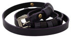 Black Leather Thin Gold Metal Chrome Buckle Belt