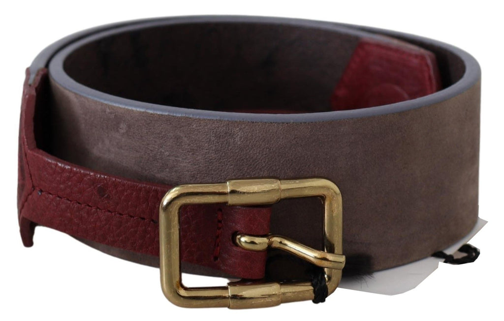 Brown Leather Wide Gold Chrome Logo Buckle Belt