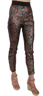 Multicolor Iridescent Brocade Jacquard Trousers Crop Pants