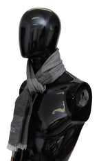 Gray Striped Wool Unisex Neck Wrap Fringes Scarf