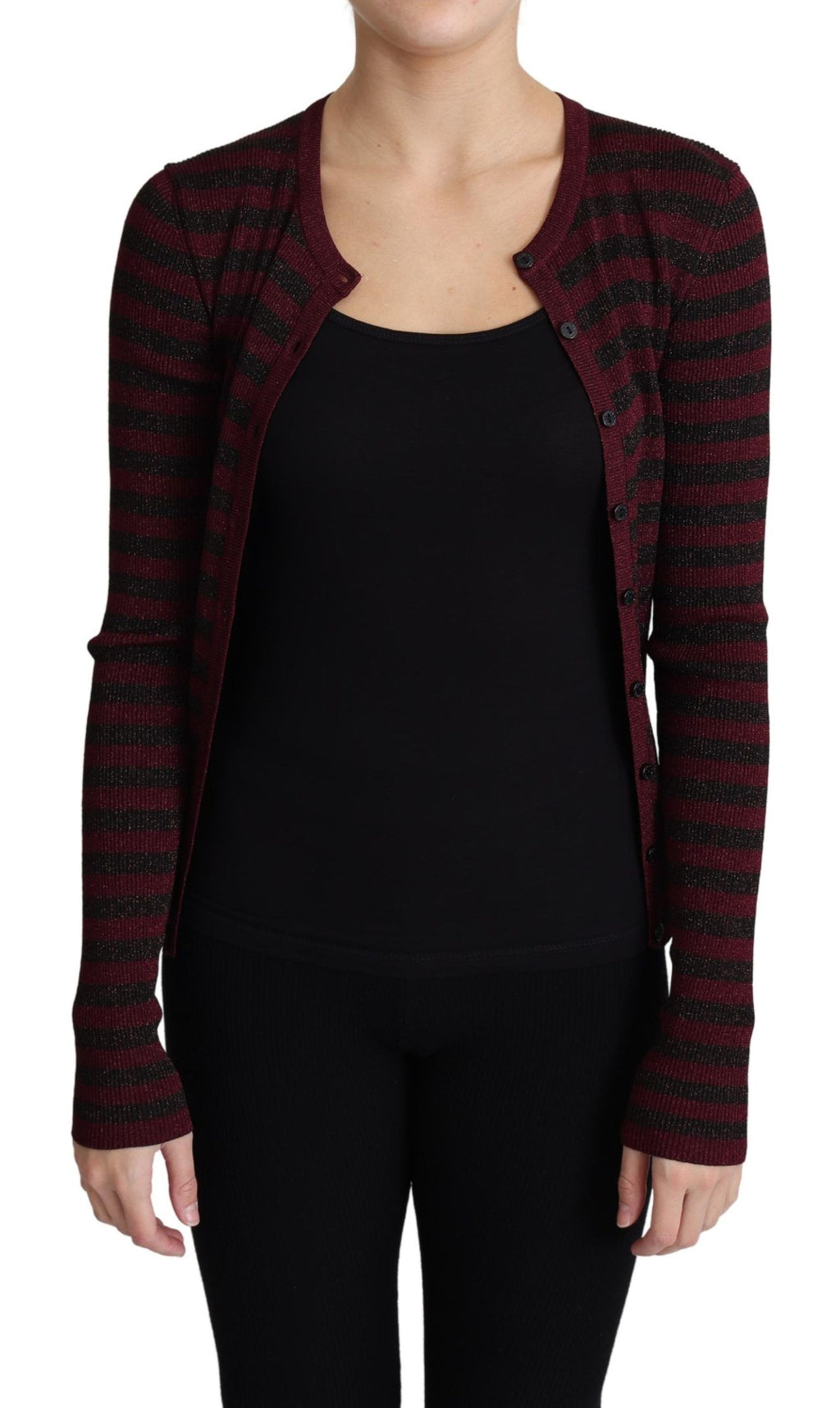 Black Red Striped Viscose Cardigan Sweater