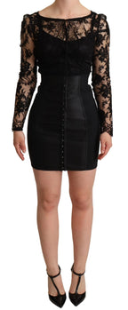 Black Fitted Lace Top Bodycon Mini Dress