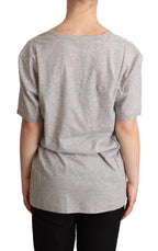 Gray Solid 100% Cotton V-neck Top T-shirt