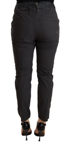 Gray Mid Waist Slim Fit Skinny Cotton Trouser