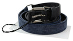 Black Blue Leather Silver Logo Belt