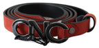 Red Black Leather Black Logo Buckle Blood Belt
