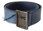 Blue Normal Leather Logo Buckle Belt