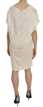 Cream Round Neck Knee Length Dress