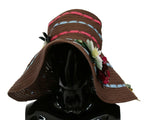 Brown Knitted Straw Floral Hat