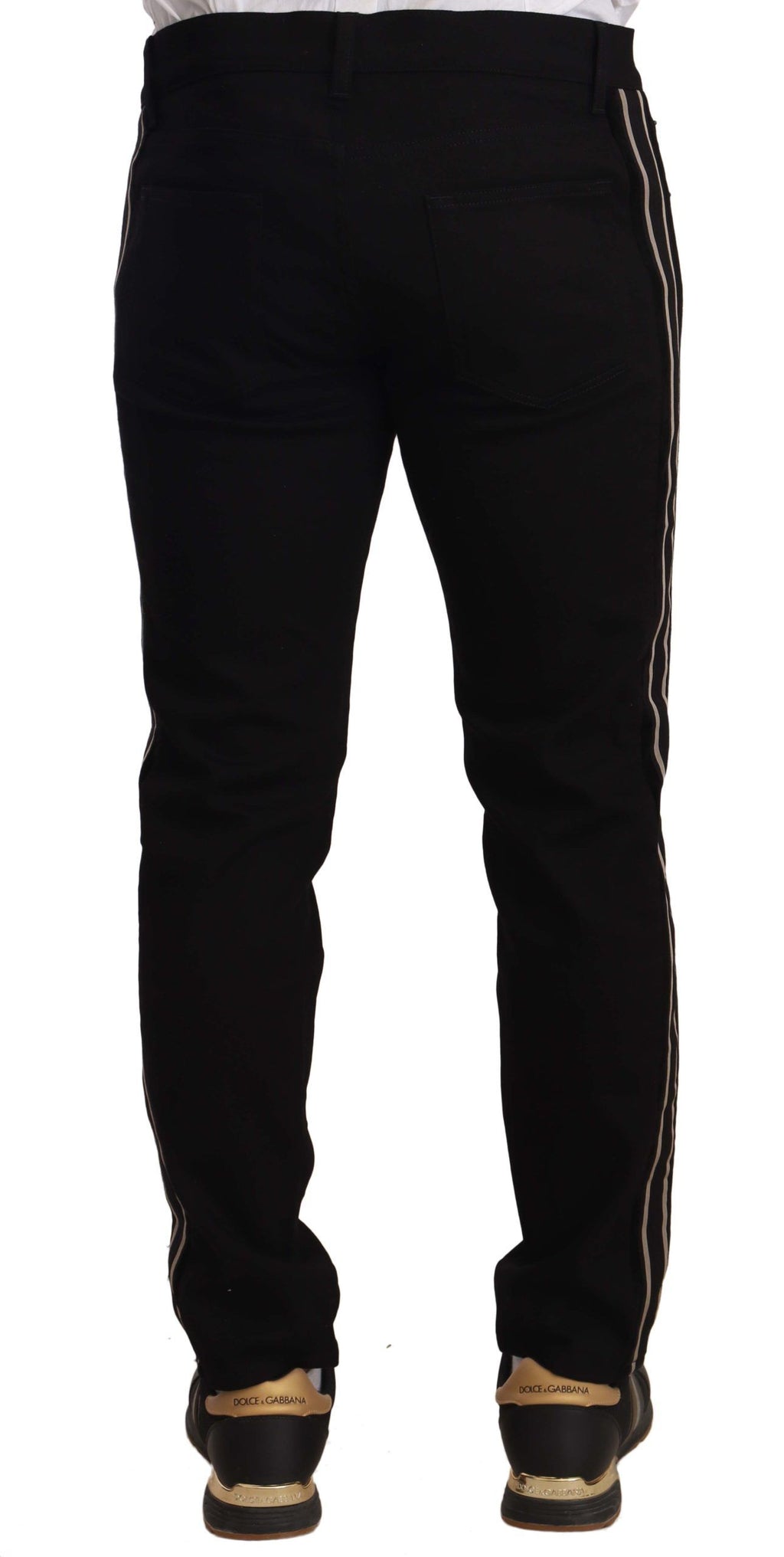 Black Skinny Fit Denim Side Band Jeans Pant