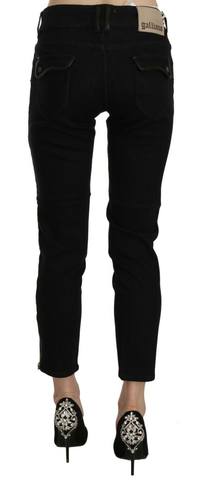 Black Mid Waist Cropped Cut Hem Denim Casual Pants