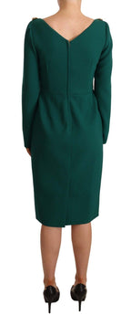 Green Stretch Crepe Crystal Midi Dress
