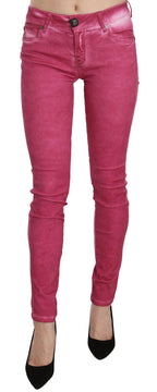 Pink Velvet Mid Waist Skinny Trouser Pants