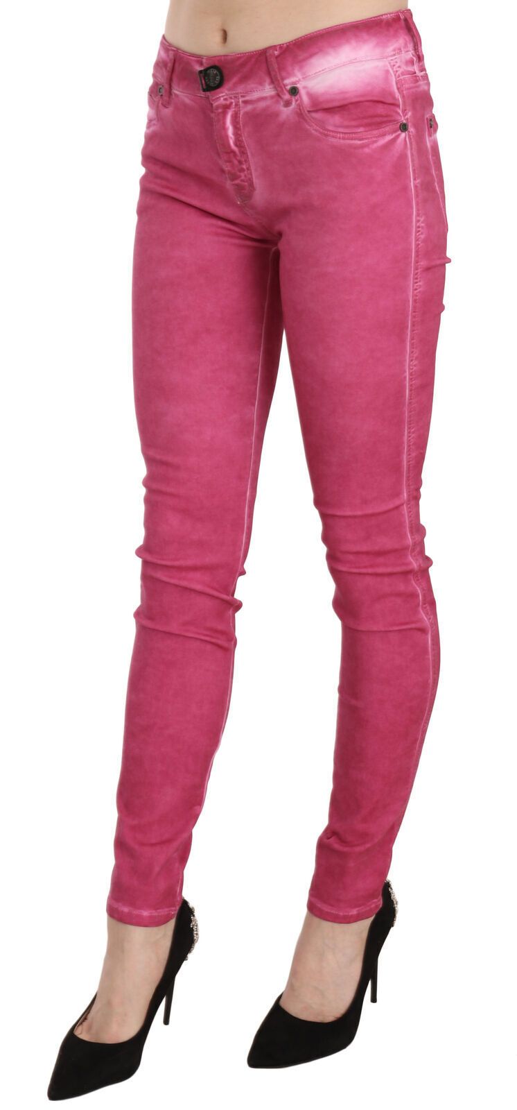 Pink Velvet Mid Waist Skinny Trouser Pants