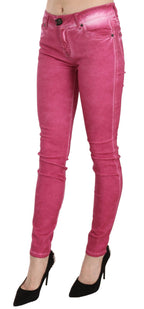 Pink Velvet Mid Waist Skinny Trouser Pants