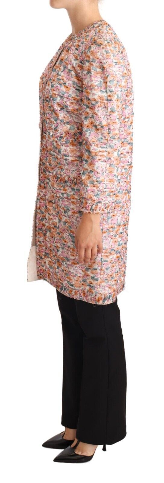 Multicolor Floral Print Silk Trench Coat Jacket