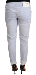 Light Blue Cotton Folded Hem Denim Skinny Women Trouser Jeans