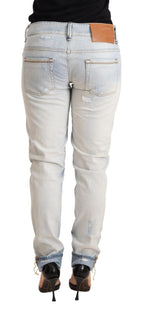 Light Blue Distressed Cotton Folded Hem Denim Trouser Jeans