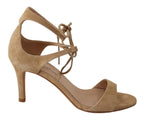 Beige Suede Leather Ankle Strap Pumps Shoes