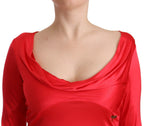 Red Viscose 3/4 Sleeves Deep Round Neck Sheath Dress