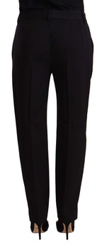 Black Mid Waist Skinny Trouser Wool Pants