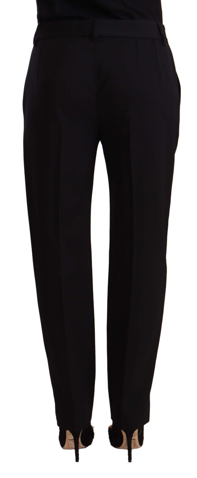 Black Mid Waist Skinny Trouser Wool Pants
